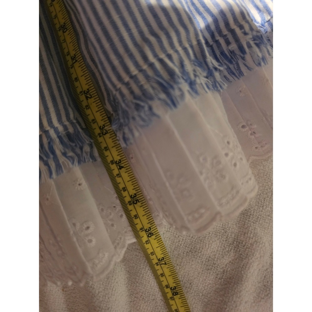 Umgee USA Blue White Striped Tiered Eyelet Lace Trim Ruffle Mini Dress Medium - Picture 4 of 4
